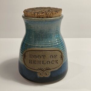 Handmade Novelty Print Saying Pottery Halloween Nature Outdoors Blues Greens Lid